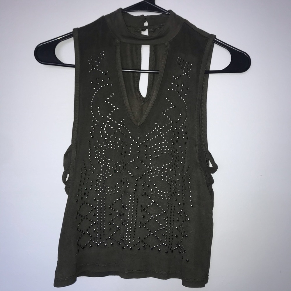 🌿 Olive Green Studded Top